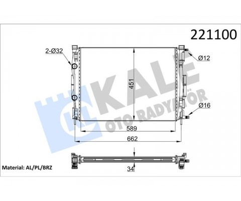 MOTOR SU RADYATÖRÜ RENAULT MEGANE II 02 SCENIC 03 1.5-1.9DCİ/1.4-1.6-2.0 16V AC KLİMASIZ MEK 590x455x34 1 SIRA ALB