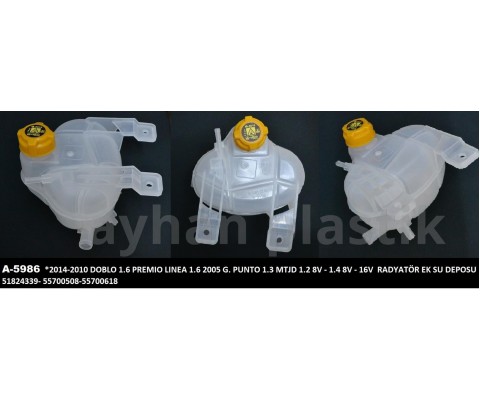 GENLEŞME KAVANOZU KAPAKLI FIAT GRANDE PUNTO 05> LİNEA 09> DOBLO 09> 1.3D MJET 1.4 RADYATÖR YEDEK SU DEPOSU