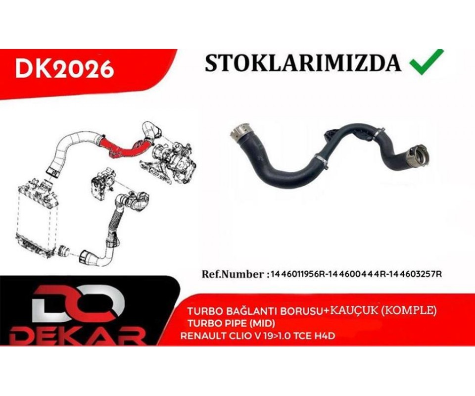 TURBO BAĞLANTI BORUSU KAUÇUK KOMPLE CLIO V 19> 1.0 TCE H4D