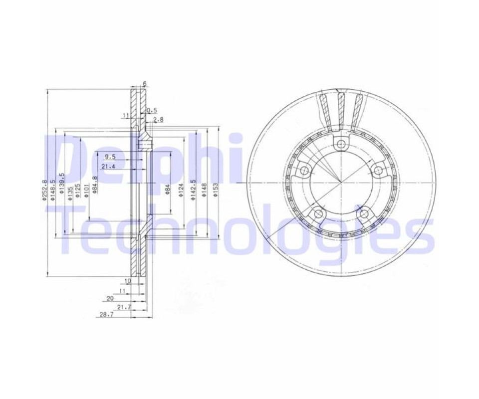 ÖN FREN DİSKİ HAVA KANALLI HYUNDAI H100 2.5L D4BA D4BF 4D55 4D56 PANELVAN 94-05 / 2.6L D4BB KAMYON ET 96-03 253 çap x 5 bijon - Takım disk fiyatıdır