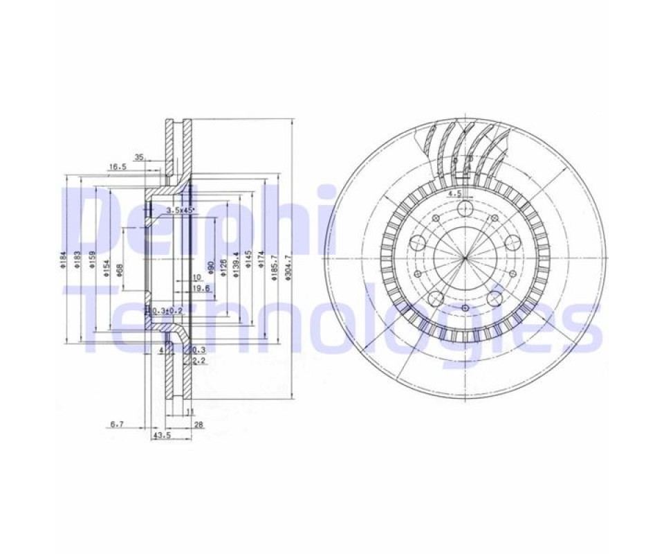 ÖN FREN AYNASI VOLVO S60 00-10 S80 98-06 V70 97-07 XC70 00-07 305x25x5DLx BÜYÜK TİP DELİKLİ -986478494-DF4053S