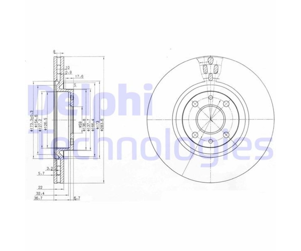 ÖN FREN AYNASI FIAT DOBLO 05>IDEA 04>LINEA 09> FIORINO 09> BRAVO 01>STILO 01> 284x22x 4 DELİK HAV ALI
