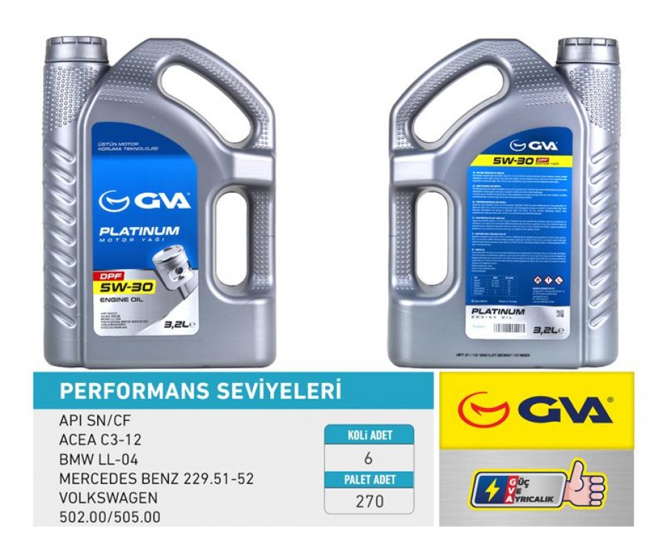 MOTOR YAĞI 5W30 3.2 LT PLATINUM PARTİKÜLLÜ-DPF TAM SENTETİK API SN/CF