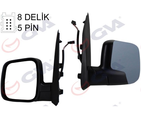DIŞ DİKİZ AYNASI SOL FIORINO-BIPPER-NEMO 07> ELEKTRİKLİ ISITMALI ASTARLI KONVEKS 5 FİŞ VM-6115EHPL