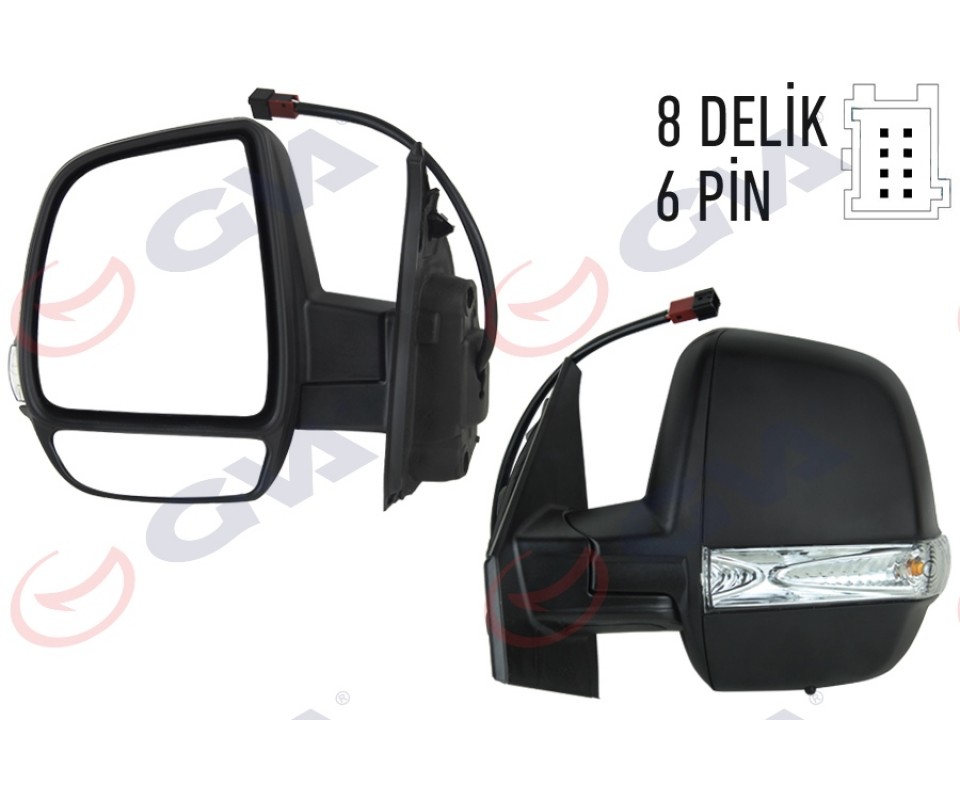 DIŞ DİKİZ AYNASI SOL DOBLO 11> ELEKTRİKLİ ISITMALI SİNYALLİ ÇİFT CAM KONVEKS 6 FİŞ VM-669EHPL