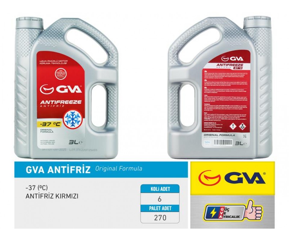 ANTİFRİZ 3 LT -37 C KIRMIZI LONG LİFE Koli 6 Ad ORGANIK