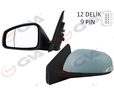 DIŞ DİKİZ AYNASI SOL MEGANE-FLUENCE 08> ELEKTRİKLİ ISITMALI SİNYALLİ SENSÖRLÜ ISITMALI ASTARLI ASFERİK 9 FİŞ VM-6138EHPSAL