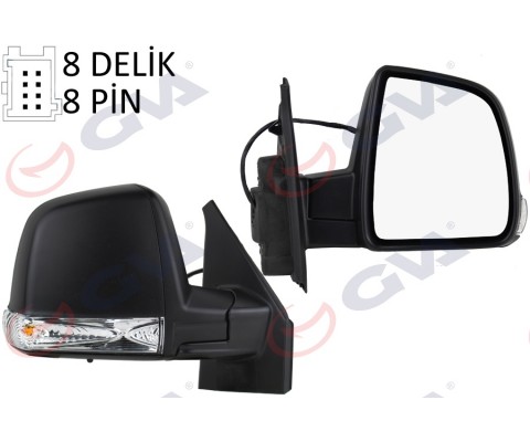 DIŞ DİKİZ AYNASI SAĞ DOBLO 11> ELEKTRİKLİ SİNYALLİ SİYAH KAPAKLI TEK CAM KONVEKS 8 FİŞ VM-668EHR