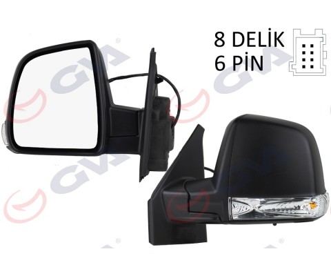 DIŞ DİKİZ AYNASI SOL DOBLO 11> ELEKTRİKLİ SİNYALLİ SİYAH KAPAKLI TEK CAM KONVEKS 6 FİŞ VM-668EHL