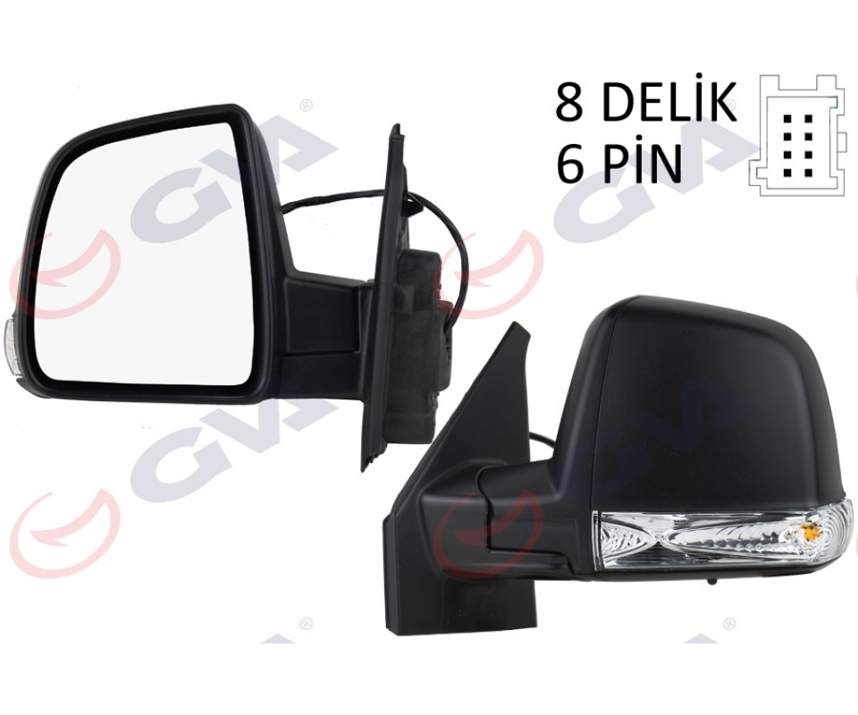 DIŞ DİKİZ AYNASI SOL DOBLO 11> ELEKTRİKLİ SİNYALLİ SİYAH KAPAKLI TEK CAM KONVEKS 6 FİŞ VM-668EHL