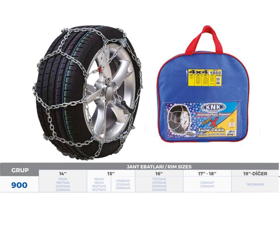PATİNAJ ZİNCİRİ 4x4 JEEP - MİNİBÜS VE HAFİF TİC.ARAÇ 14-15-16-17-18-19 JANT ZİNCİR EBATLARI İÇİN RESİME BAKINIZ