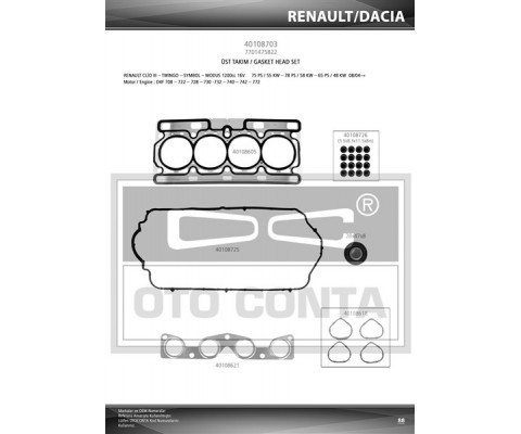 MOTOR TAKIM CONTA CLIO II 01>06 CLIO III 05>14 CLIO IV 12>SYMBOL II 08>14 LOGAN 04> SANDERO 08> 1.2 16V D4F