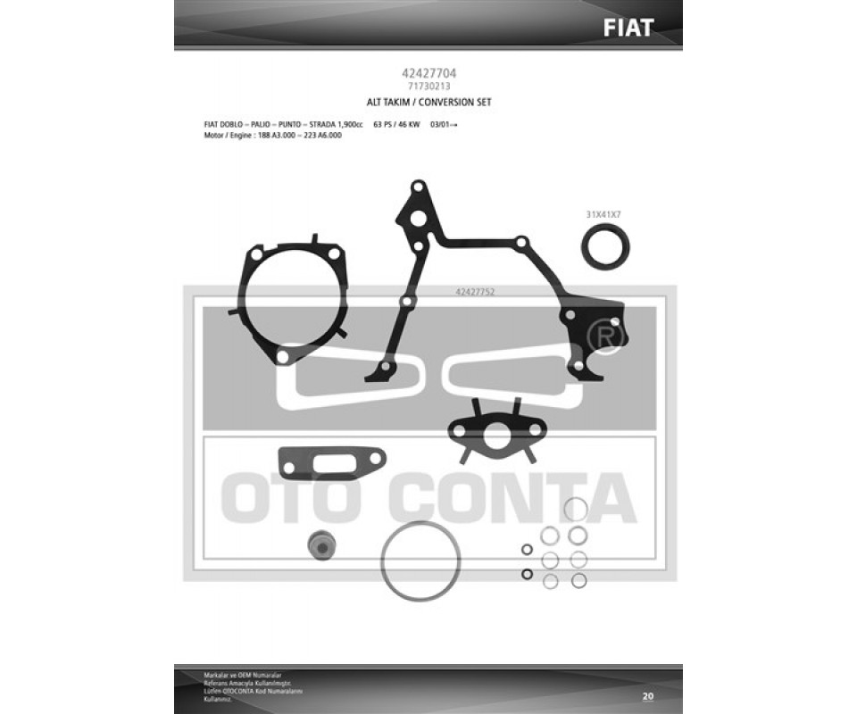 ALT TAKIM CONTA ASTRA H-VECTRA C-ZAFIRA B-DOBLO-BRAVA 1.9 CDTI-D-JTD Z19DTH-DTJ-DTL VITON KEÇELİ