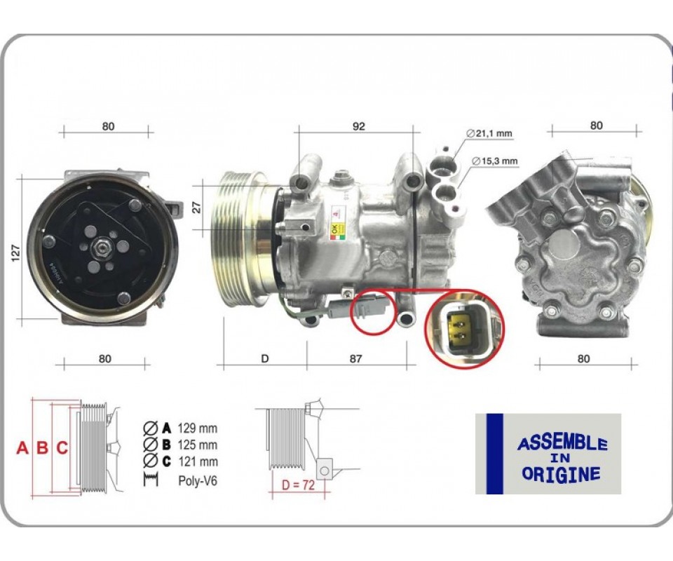 KLİMA KOMPRESÖRÜ RENAULT CLIO III 04>12 KANGOO II 08> MODUS 04> MICRA III 03>10 QASHQAI J10 06>13 1.5dCi K9K 12V 6 KANAL 125MM MERCEDES CITAN W415 12>