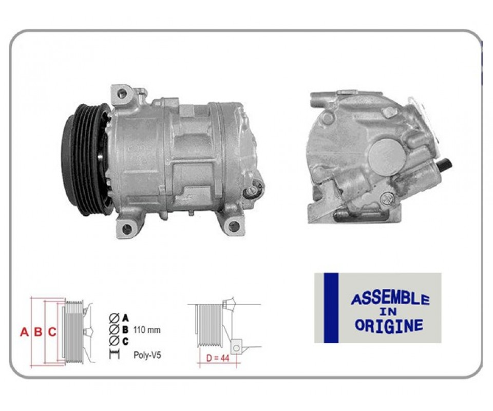 KLİMA KOMPRESÖRÜ SIFIR ÜRÜN FIAT DOBLO 10> FIORINO 08> GRANDE PUNTO 05>15 LINEA 07> PUNTO EVO 09>1 4 ALFA MITO 09>18 OPEL COMBO 12> 1.2 / 1.4 12V 5 KANAL 110MM