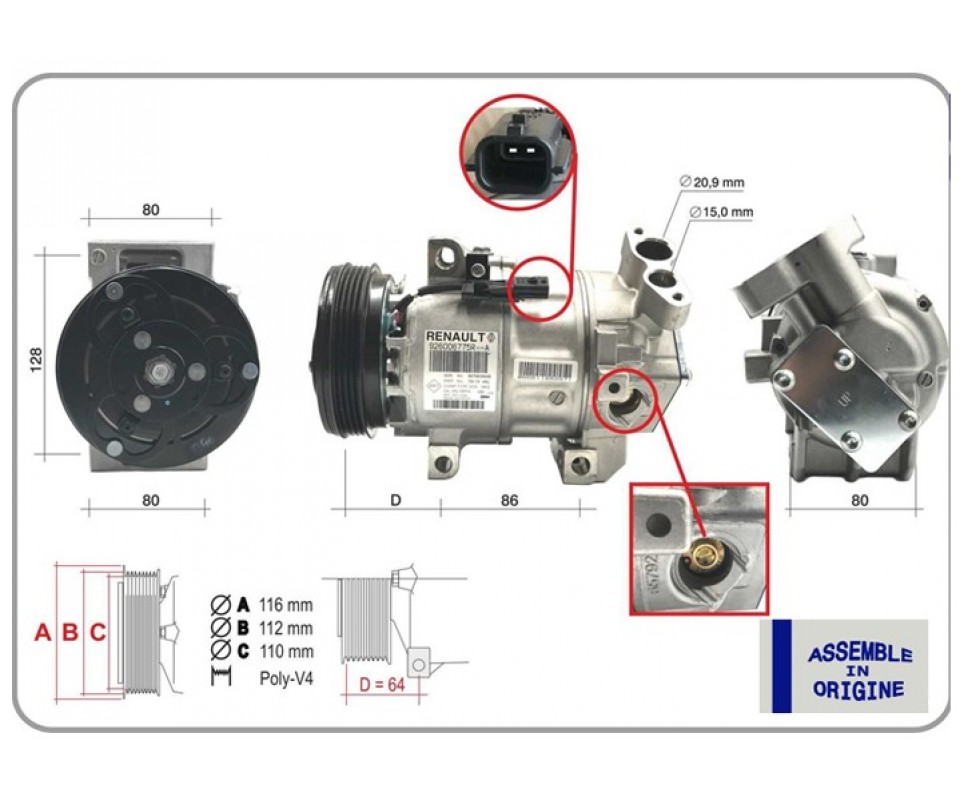 KLİMA KOMPRESÖRÜ SIFIR ÜRÜN RENAULT SYMBOL III 14> DACIA SANDERO II 12> LOGAN MCV LOGAN II 12> 0.9 TCe 1.2