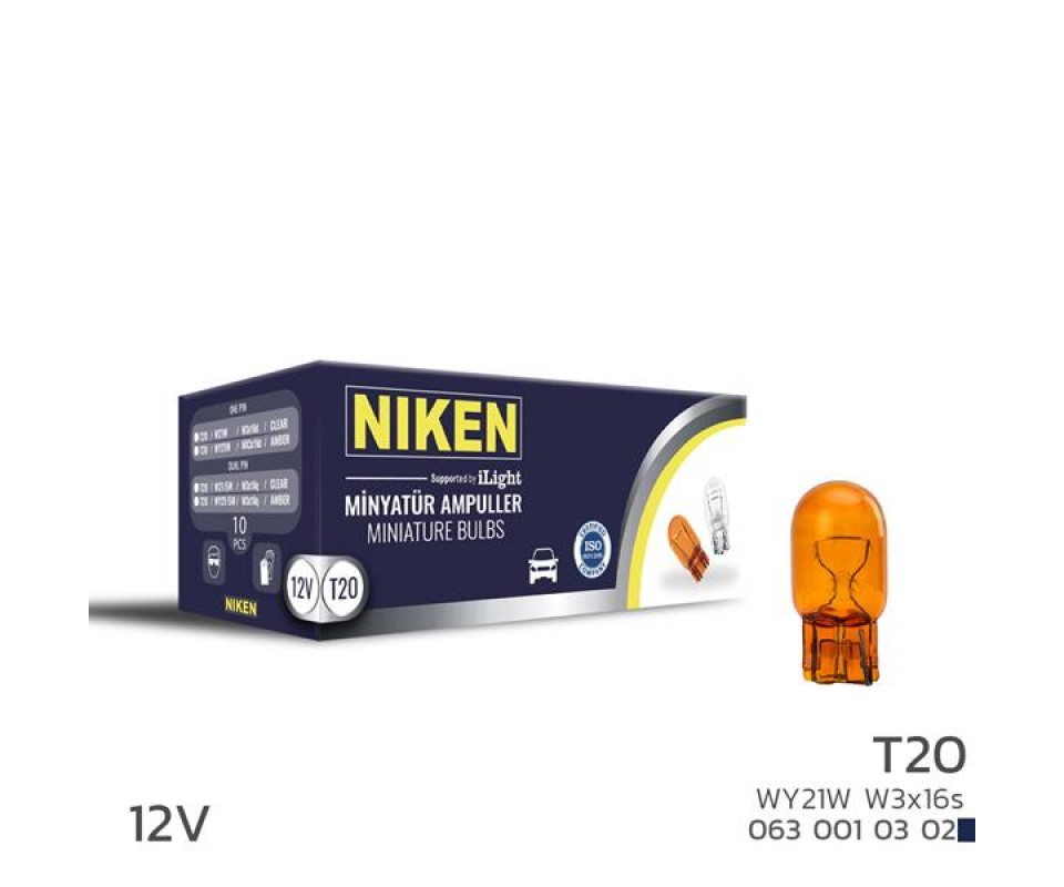 NIKEN T20 DİPSIZ AMPUL 93 WY21W AMB W3x16s 10LU