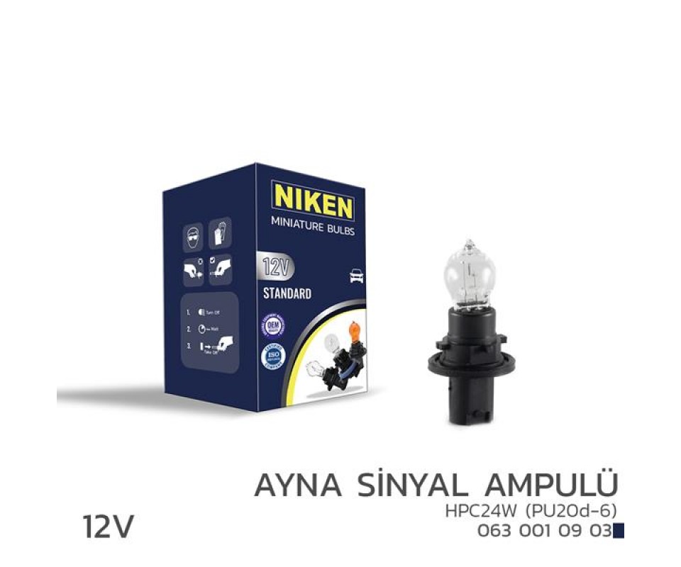 NIKEN 12V HPC24W AYNA SİNYAL AMPULÜ PU20d-6 10LU