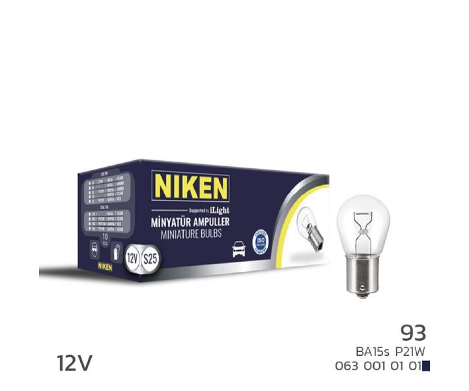 NIKEN 93 AMPUL DÜZ BA15s P21W 12V 10LU