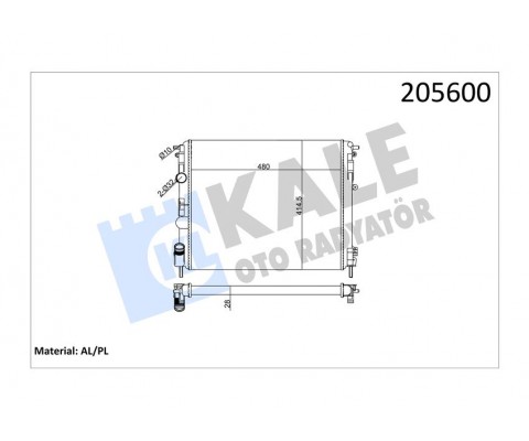RADYATÖR CLIO II-KNG-LOGAN1.5 DCI-1.6 16V-1.9 DTI-K4M AC KLİMASIZ MEK 480x414.5x23 2SIRA AL PL