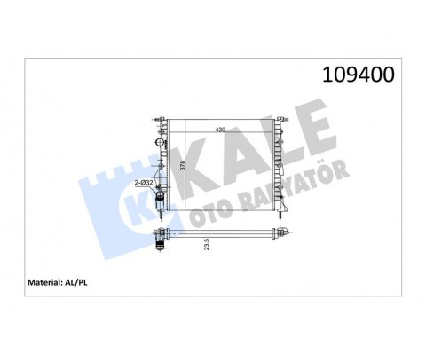 RADYATÖR CLIO II-LOGAN 04 KNG 01 MGN 96 1.4-1.61.5D-1.9 KLİMASIZ MEK 430x377.5x23 2 SIRA AL PL