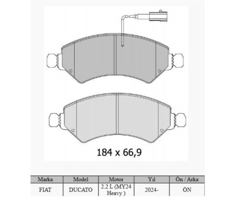 ÖN FREN BALATASI FIAT DUCATO-BOXER-MOVANO-JUMPER 24> 2.2D MTJ 2.3D MTJ