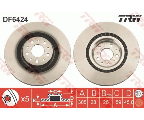 ÖN FREN AYNASI FIAT 500 L 13 DOBLO 10 OPEL COMBO 12 305x28x45.8 HAVALI 5 DELİK