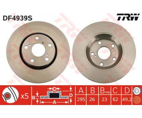 ÖN FREN AYNASI AURIS ZE15-RE15 2.0D-4D-2.2D-4D 03/07 AVENSIS 09 VERSO 09 295x26x5DLxHAVALI