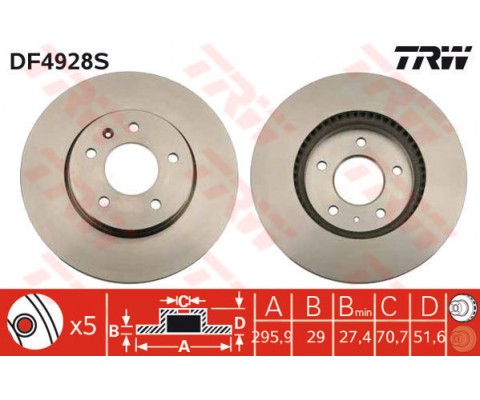 ÖN FREN AYNASI ADET ANTARA 2.4-3.2 V6-2.0CDTI 06 CAPTIVA 2.4-3.2-2.0D 06 296x29x5DLxHAVALI