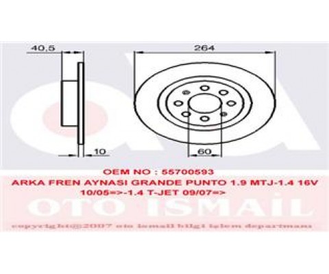 ARKA FREN AYNASI CORSA E 14 ADAM 13 PUNTO EVO-GRANDE PUNTO 05 264x10x4DLxHAVALI 15 İNÇ 55700592