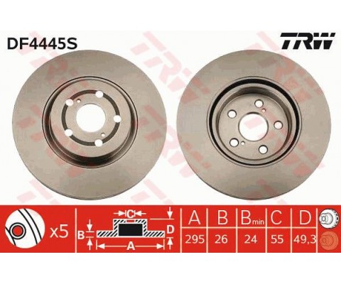 ÖN FREN AYNASI ADET AVENSIS 2.4-2.0D-4D 03 COROLLA VERSO 1.8-2.0D-4D 04 295x26x5DLxHAVALI