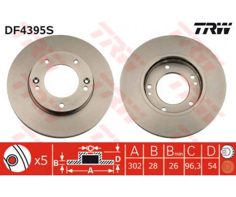 ÖN FREN AYNASI ADET KIA SORENTO 2.4 ie 16V-2.5 V6 CRDI-3.5 V6 24V 02 302x28x5DLxHAVALI DF4395