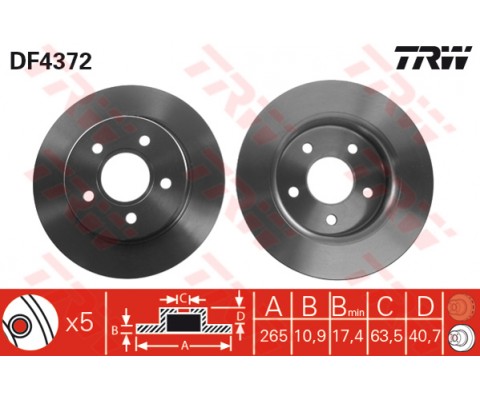 ARKA FREN DISK AYNASI FOCUS II 04 C MAX 07 1.6TI 16V 1.6TDCI 1.8 MAZDA III 03 OLCU 265 11 5 BIJON