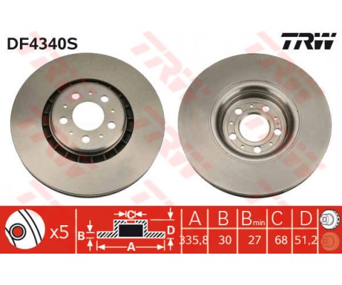 ÖN FREN AYNASI HAVALI ADET VOLVO XC90 2.5T-D5-T6 2002-2014 17 JANT 335.8x30x5DLxHAVALI