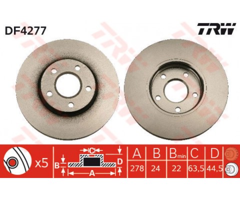 ON FREN DISK AYNASI CONNECT 1.8TDCI 02 13 ABS LI 278x24x5DL HAVALI