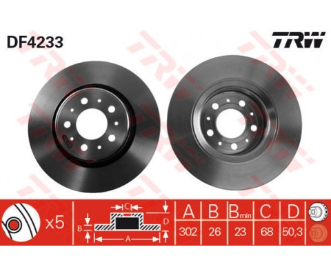 ÖN FREN AYNASI HAVALI VOLVO V70 97-00 C70 97-05 S70 96-00 XC70 97-02 302x26x5DLxHAVALI