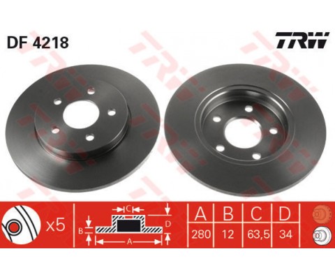ARKA FREN AYNASI MONDEO III 1.8-2.0-2.2 11.00/08.07 JAGUAR XTYPE 06.01 280x12x5DL