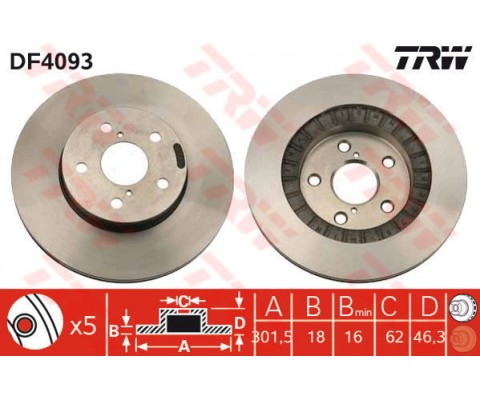 ÖN FREN AYNASI TOYOTA RAV 4 2.0 16V 94-00 301.5x18x5DLxHAVALI