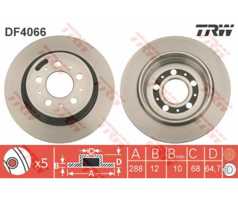 ARKA FREN AYNASI VOLVO S60 01-10 S70 01-05 S80 98-06 XC70 00-07 288x12x5DL DELYKLY 986478495-DF4066