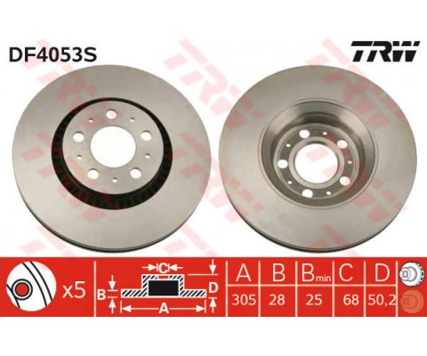 ÖN FREN AYNASI VOLVO S60 00-10 S80 98-06 V70 97-07 XC70 00-07 305x25x5DLx BÜYÜK TİP DELİKLİ -986478494-DF4053S