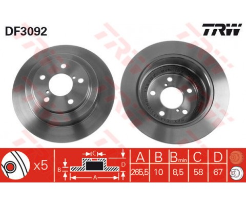 ARKA FREN AYNASI SUBARU IMPREZA 1.6 2.0 96/12.00 FORESTER 2.0 97 LEGACY 89/8.03 265.5x10x5DL