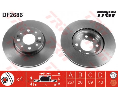 ON FREN DISKI FIAT DOBLO 01 ALBEA YM PUNTO 01 BRAVA-BRAVO 06 1.3MTJ 257.4x20x 4 DELİK HAVALI