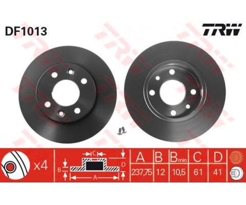 ÖN FREN AYNASI R9-R11-R19 CLIO I 91 CLIO II 98 MEGANE I 96 TWINGO 96 CLIO SYMBOL 00 LOGAN 06 SANDERO 08 238x12 4 DELİK