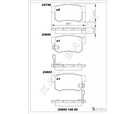 ARKA FREN BALATA HONDA CIVIC 1.4L 1.6L VTEC EP ES EU FD6 FK2 01-13 / ACCORD 2.0L F20 94-98 / CR-V 2.0L K20 RD8 02-06 / LEGEND 3.2L KA7 KA8 24v 91-96 / SUZUKI SX4 1.6L M16A RW415 05->