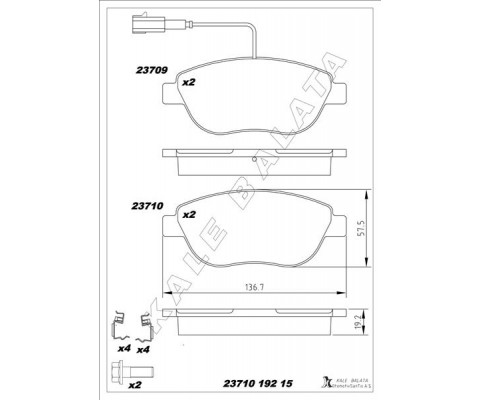 ÖN FREN BALATASI OPEL COMBO D 12> PUNTO EVO 1.3-1.4-1.6D MTJ 09 > 500-500C 1.3DMJ 10 > GRANDE PUNTO 1.6DMTJ 09 >