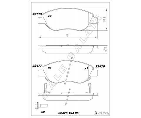 ON BALATA FIAT EGEA 15> 1.4 1.5 T4 HIBRIT 1.6 D K:19 MM G:151.1 MM BÜYÜK TİP