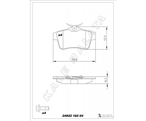 ARKA FREN BALATASI PEUGEOT P3008 09>16 P5008 09>17 P508 10>18 P308 GTI-RZC 10>14 CITROEN C4 09>16 DS4-DS5 11>15