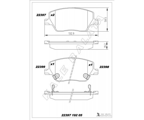 ON BALATA FIAT EGEA 16> 1.0 1.3 MTJ 1.4 1.6 1.6D K:19 mm G:133 mm Y:58.5 mm KÜÇÜK TİP