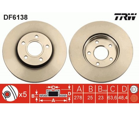 ON FREN AYNASI DISK FOCUS III 11 FOCUS II 04 11 C MAX 03 07 VOLVO C30 06 12 C70 II 06 13 S40 II 04 12 V50 05 12 278x25x5DLxHVLI