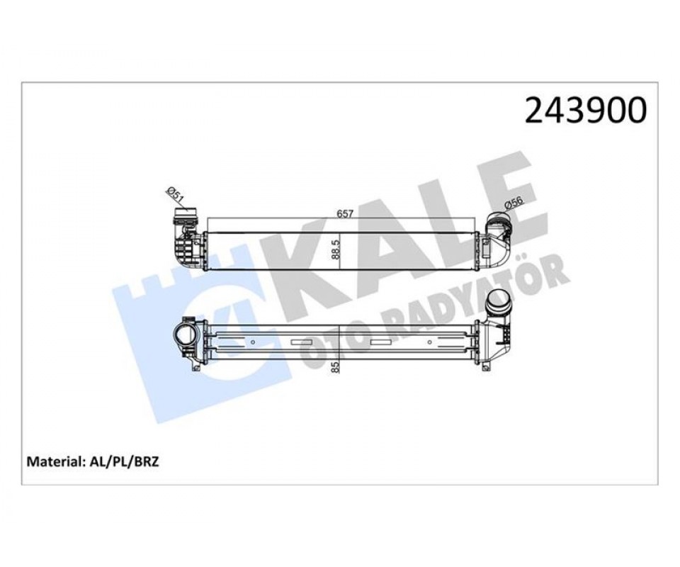 TURBO RADYATÖRÜ INTERCOOLER FLUENCE 10> 1.5DCI 657x89x85 2 SIRA ALB SİSTEM